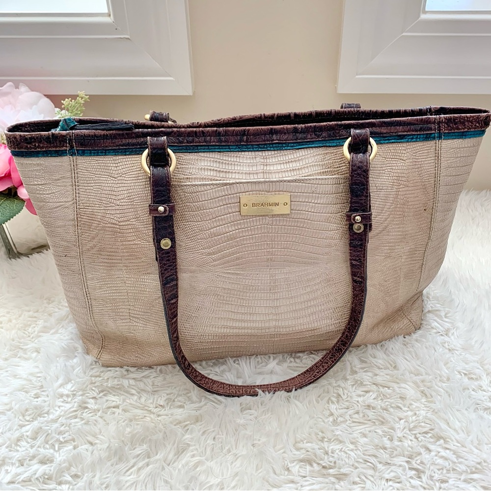 Brahmin Cream and Brown Shoulder Bag